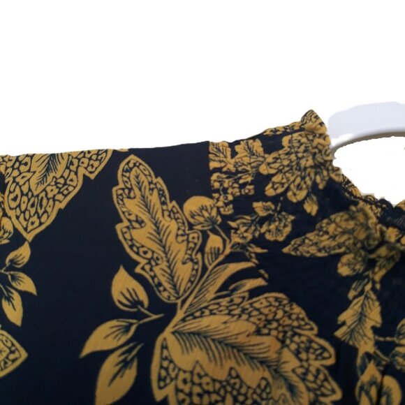 J. Crew Factory Floral Blue Gold Ruffle Neck Long Sleeves Blouse Top XL - Picture 2 of 7